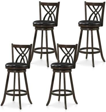 "Costway Set of 4 29"" Counter Height Bar Stools with Rubber Wood Frame-Gray"