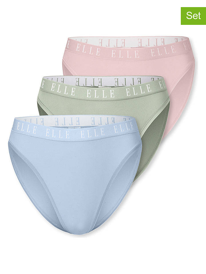 ELLE 3er-Set: Slips in Hellblau/ Mint/ Rosé - S