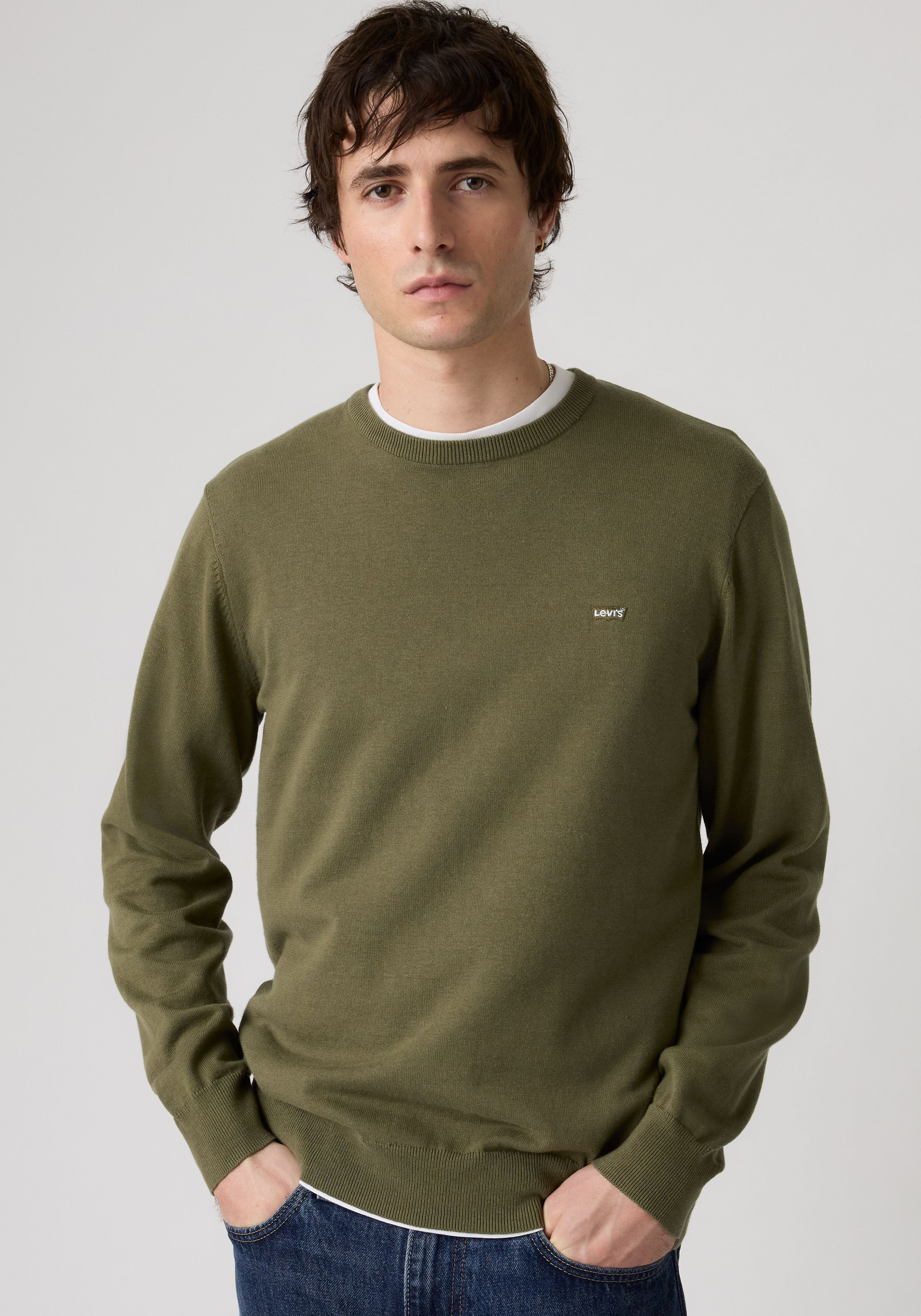 Rundhalspullover LEVI'S "LIGHTWEIGHT HM SWEATER", Herren, Gr. S, grün (ivy grün jersey), Strick, Obermaterial: 94% Baumwolle, 4% Polyamid, 2% Elasthan, regular fit normal, Rundhals, angesetztes Bündchen, Pullover Rundhalspullover, Feingerippte Abschlüsse 