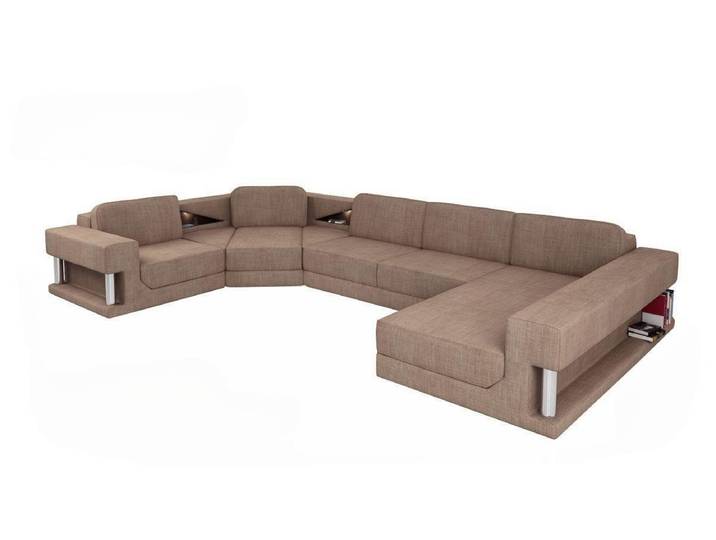 JVmoebel Wohnlandschaft Ecksofa U-Form mit Bettfunktion in braunem Polsterstoff, Made in Europa
