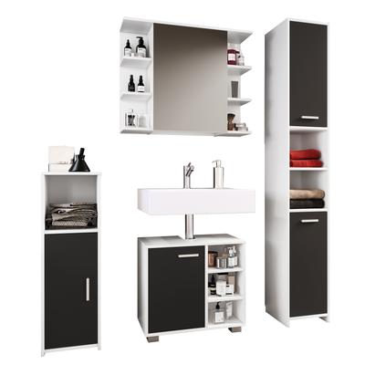 Badmöbel-Set VCM "4-tlg. Komplett Badmöbel Badschrank Set Zalo I", schwarz, B:140cm T:30cm, Obermaterial: 100% Holz Wood., Schränke, Badmöbel-Set