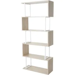 Mendler Bücherregal HWC-A27, Standregal Wohnregal, 183x80cm 3D-Struktur 5 Ebenen ~ Eiche-Optik, Metall weiß