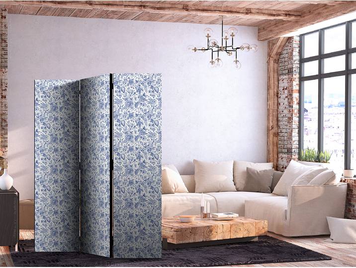 Paravent illustration vintage 2 faces Autres Bleu 135 x 172cm