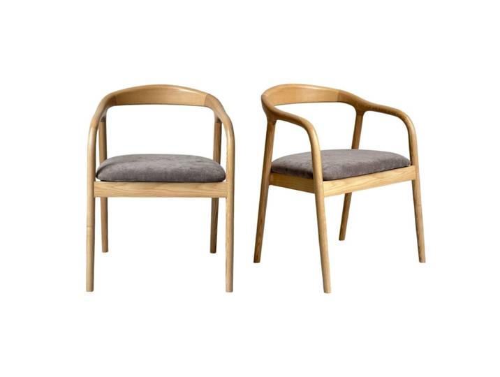 Fauteuil de table en frêne massif et tissu glory taupe (x2)