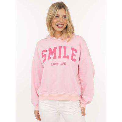 Hoodie ZWILLINGSHERZ "Smile", Damen, rosa, Sweatware, Obermaterial: 65% Baumwolle, 35% Polyester, Sweatshirts Hoodie, Kapuze, lange Ärmel, elastische Bündchen, großer Neon-Print