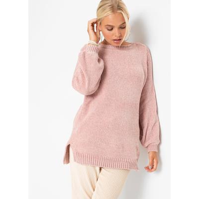 Longpullover BONPRIX "Chenille-Longpullover", Damen, Gr. 36/38 (S), rosa (vintagerosa), Strick, Obermaterial: 100% Polyester, bequem Po-bedeckend, U-Boot-Ausschnitt, weit Strickbund, Pullover Longpullover, aus Chenille, mit breitem...