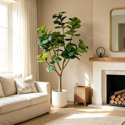 Kodotan sofa 7FT Artificial Fiddle Leaf Fig Tree, Realistic Faux Potted Plant in Black Pot, 1pc/set
