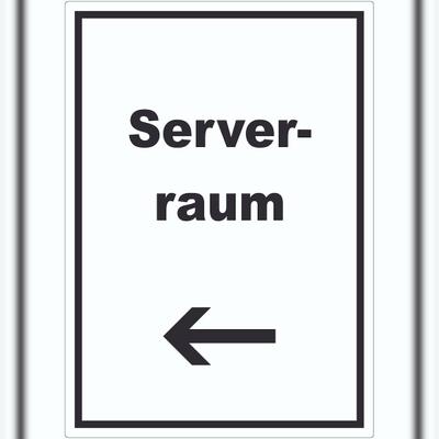 HB-Druck Serverraum Aufkleber mit Text und Richtungspfeil links Computer IT PC hochkant A4 (210x297mm)