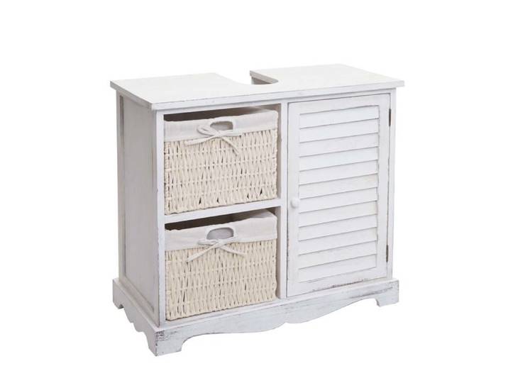 Meuble sous lavabo sous vasque avec tiroirs panier en bois blanc vieilli 60x65x31 cm 04_0007844