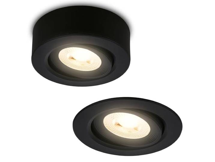 BRILONER - Spot LED 2 en 1 à poser et à encastrer\, orientable\, à intensité variable\, lumière blanc chaud\, LED Spot 230V\, spot de plafond\, luminaire encastré\, spot de plafond\, 68mm\, 90x30mm\, noir
