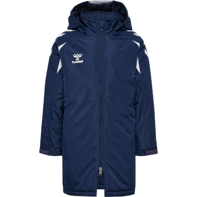 Stadionjacke HUMMEL "HMLCORE 2.0 BENCH JACKET KIDS", Jungen, Gr. 128, blau (marine, weiß), Obermaterial: 100% Polyester, Jacken, für Kinder und Jugendliche, wärmend, für vor und nach dem Training