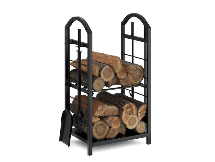 Kaminholzregal mit Kaminbesteck 40 x 30 x 74 cm