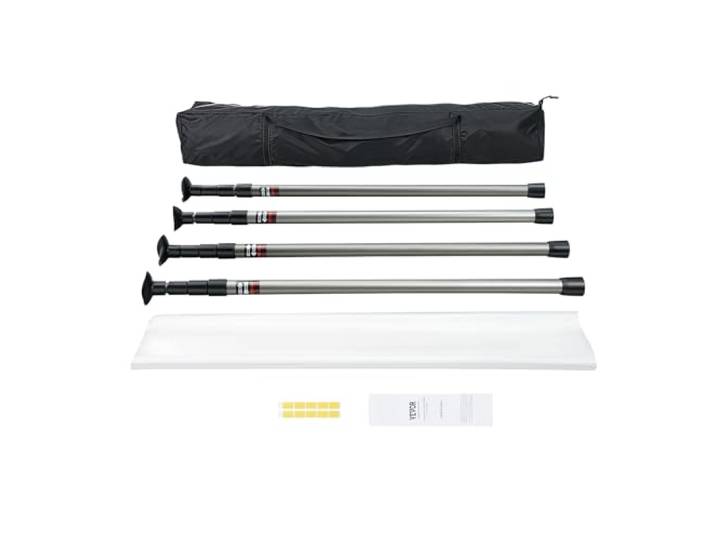 VEVOR Porte Anti-Poussière\, Kit Barrière Anti-Poussière avec 4 Poteaux Télescopiques de 366 cm\, Sac de Transport et Film Plastique\, pour Rénovation Transformation Construction Chantier