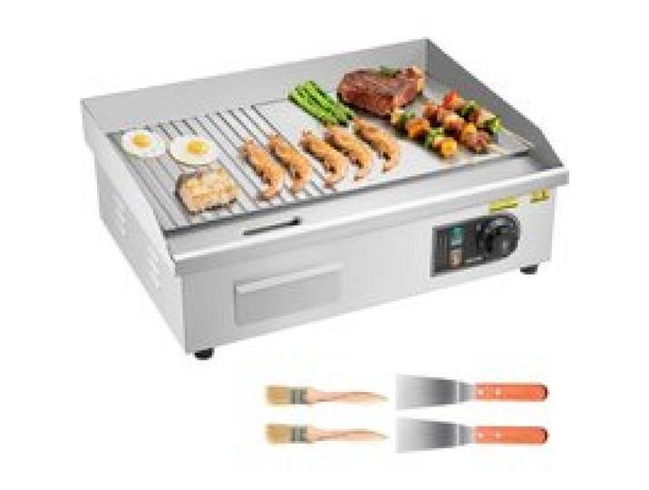 VEVOR Plancha Électrique Commerciale 535x300 mm, 3200 W Gril de Table, Thermostat Réglable 50-300 °C, 2 Zones Cuisson en Acier Inox avec Protection contre Éclaboussures pour Extérieur et Intérieur