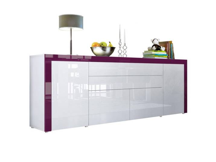 SIDEBOARD La Paz Weiß Hochglanz / Brombeer Hochglanz