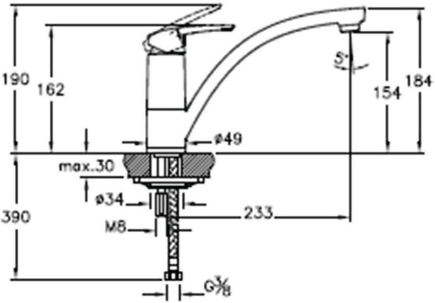 Mitigeur d'évier DYNAMIC S bec bas pivotant cartouche C2 1/2 éco VITRA A42086EKF