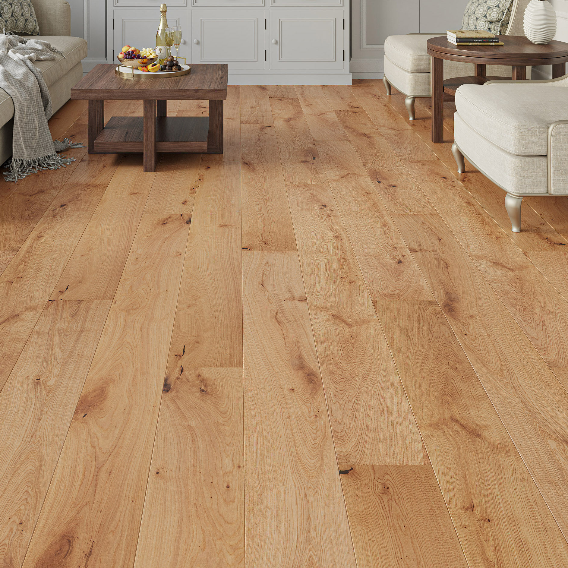 Luxury Flooring Natural Engineered Oak Smooth & Lacquered Flooring - 15mm x 1900mm x 190mm
