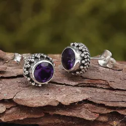 Drachensilber Amethyst Schmuck Ohrstecker Steinschmuck Edelstein 925 Silber (Paar) - Silber;Lila