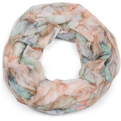 Loop STYLEBREAKER "Loop mit bunten Federn", Damen, beige (beige, türkis), Obermaterial: 100% Viskose CV., Modisch, Modetücher Loop