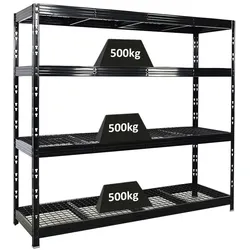 PROREGAL Profi Schwerlastregal RHINO | HxBxT 180x200x60cm | 4 Gitterrost-Ebenen | Fachlast 500kg | Schwarz | Stecksystem Lagerregal Regalsystem
