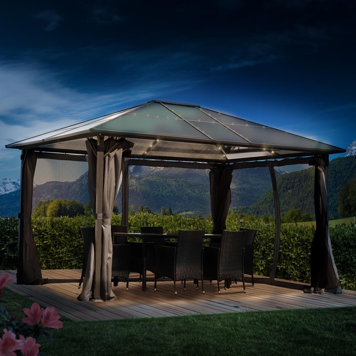 Brast Alu-Pavillon PREMIUM 3x4m grau inkl. LEDs