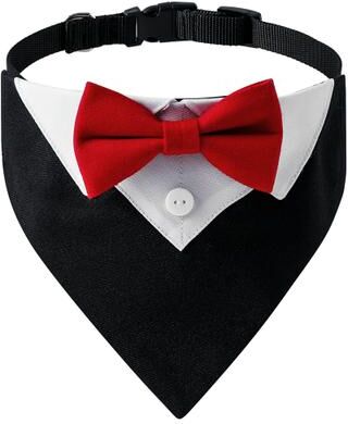Fusion Finds Formal Dog Tuxedo Bow Tie Collar Adjustable Bandana For Weddings, Birthdays & Special Events c s