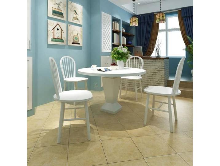 4x Bois d'Hévéa Chaise de Salle à Manger Blanc Chaises de Cuisine Dîner 242027