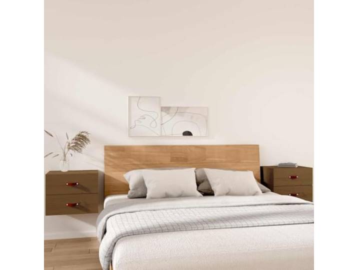 KGHFDVB Wand-Nachttische 2 STK. Honigbraun 50x36x40 cm Massives Kiefernholz, Wandmontage, Stauraum, Stabile Oberplatte