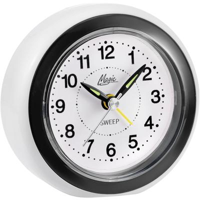 Quarzwecker ATLANTA, schwarz-weiß (schwarz, weiß), Wecker, ideal für Reisen, Geschenkidee, Leuchtzeiger, Weckwiederholung, analog