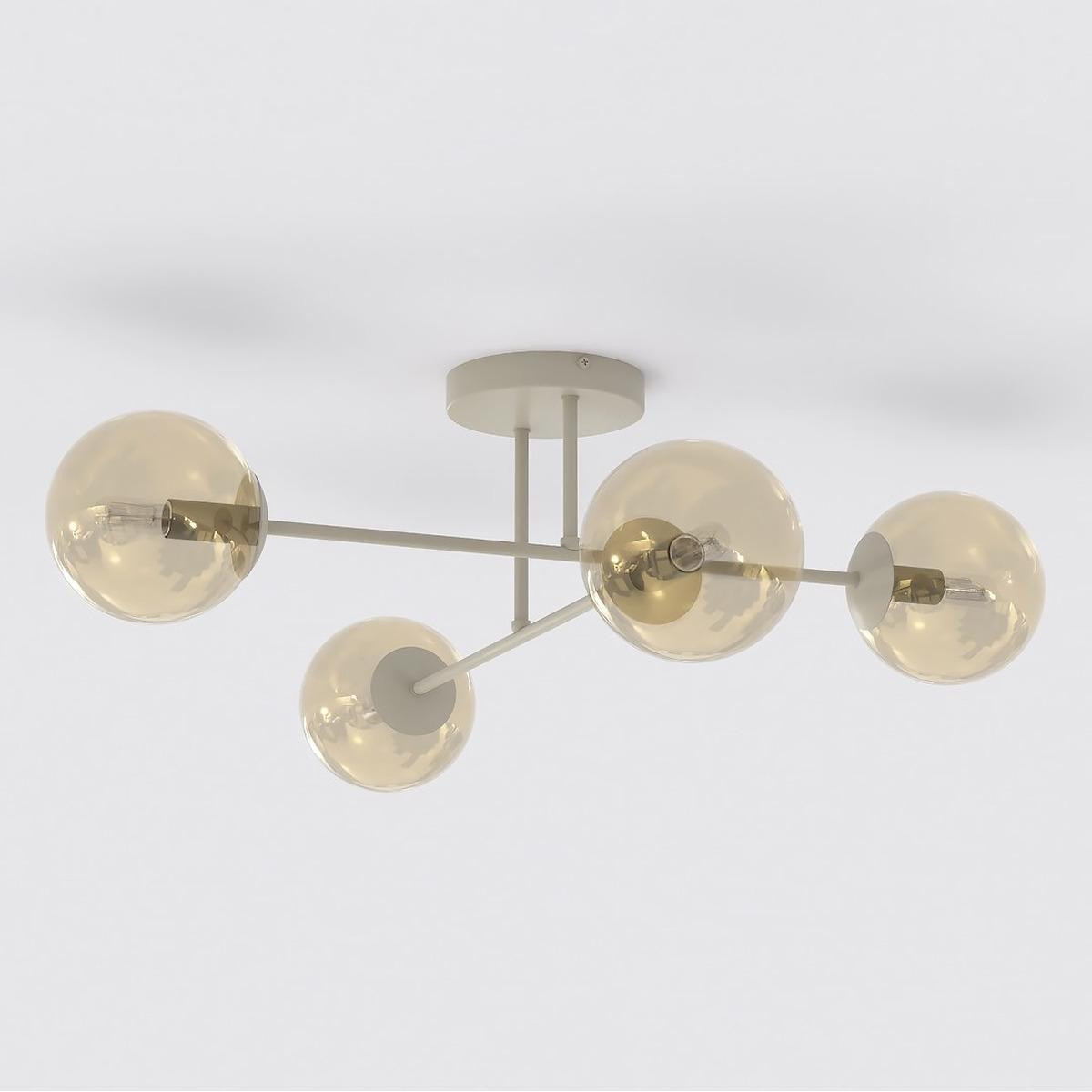 Kendra Home Hanglamp ROMA beige staal en barnsteenkleurig glas