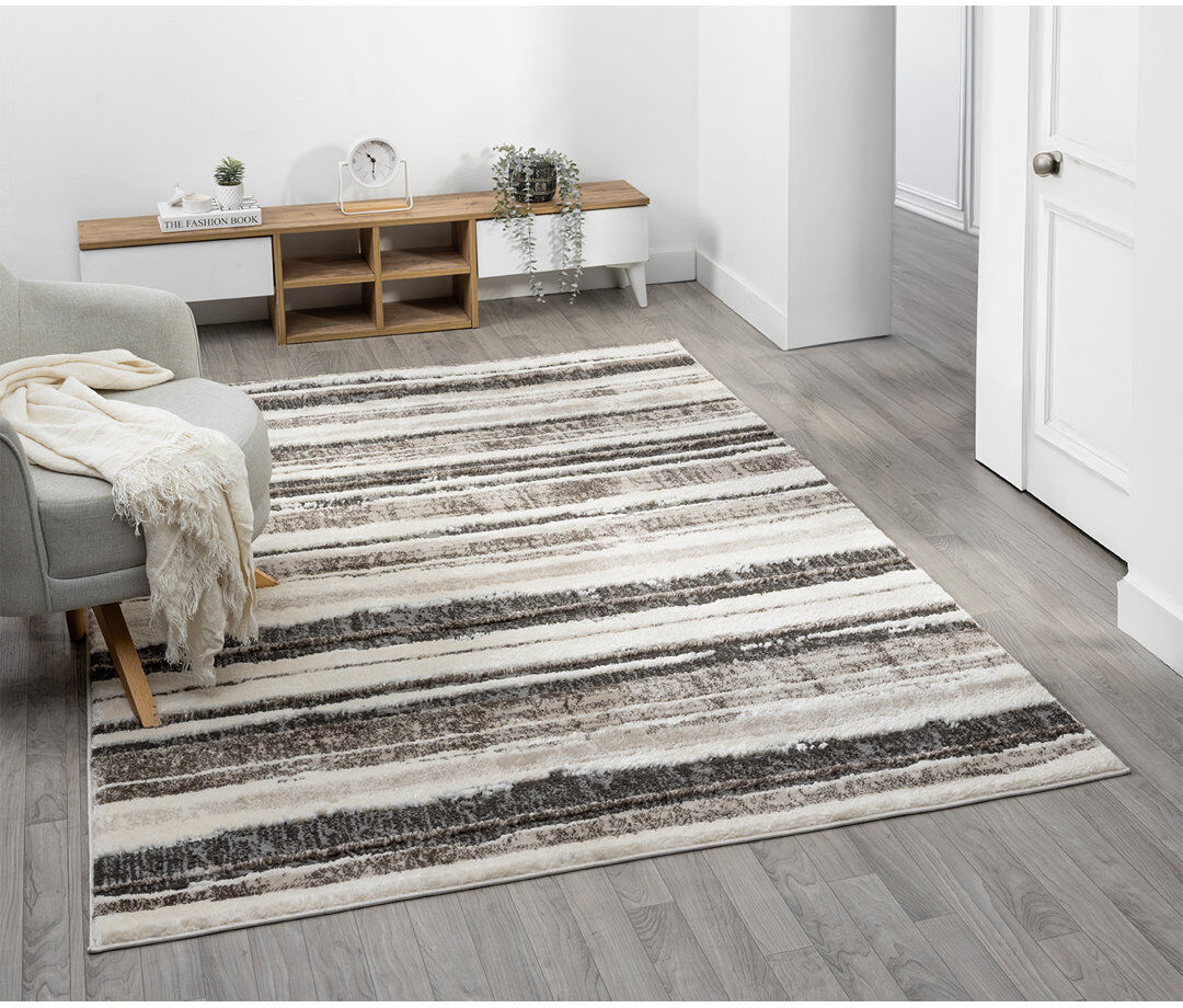 Borough Wharf Rectangle Striped Area Rug Mocha Rectangle 120 x 170 cm