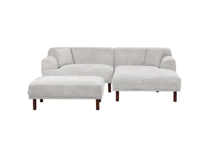 Beliani Ecksofa 3-Sitzer Stoff Hellgrau mit Ottomane linksseitig Holt, Eukalyptusholz, L-Form, 241x159 cm, Wohnzimmer, Sofas & Couches, Wohnlandschaften, Ecksofas