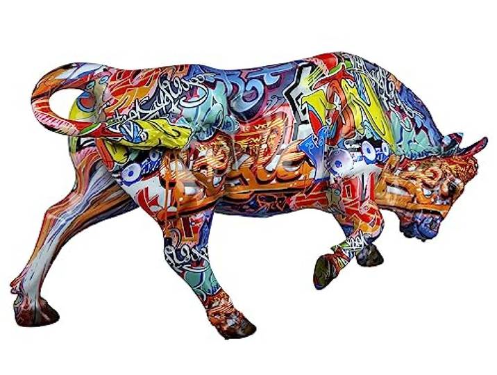 Casablanca Deko Figur Tierfigur Stier - aus Kunstharz im Street Art Design - Farbe: Mehrfarbig Höhe 27 cm