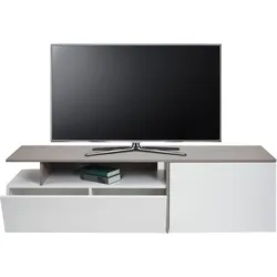 TV-Rack HWC-L34, Lowboard Fernsehtisch Sideboard TV-Schrank Kommode, Holz 45x161x40cm Staufach, Beton-Optik weiß
