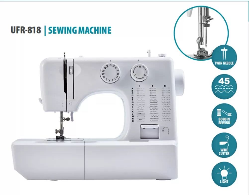 INF Machine à coudre domestique à double aiguille avec 45 motifs de points - Portable, électrique, surjeteuse et boutonnière
