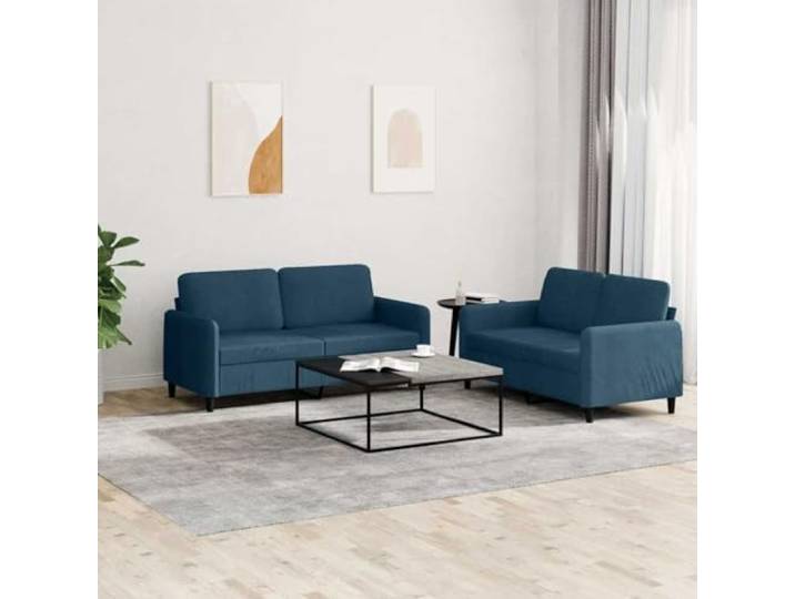 KGTKGTYER 2-TLG. Sofagarnitur Blau Samt Sitzgruppe Polstermöbel Weicher Stoff, Robustes Metallgestell, Bequeme Polsterung, Wohnzimmer Deko
