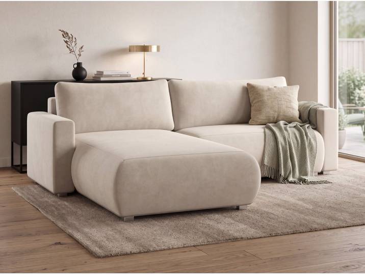 Cremefarbiges ausziehbares Ecksofa MONORA, beidseitig
