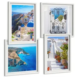 BILDER SET 4er Set - 50x50 cm & 40x60 cm Weißer Rahmen - Griechische Architektur auf Santorin, Oia