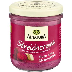 Alnatura Gemüseaufstrich Streichcreme, BIO, glutenfrei & vegan, mit Rote Bete & Meerrettich, 180 g