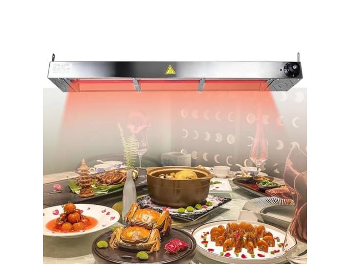 Aocay Wärmelampe Küche Gastro, Edelstahl Wärmebrücke Essen mit Drehknopf-Temperaturregelung, Hängende Wärmelampe Küche für Speisen, Partys und Buffets, Einstellbare Temperatur 30-85℃(1,90cm)