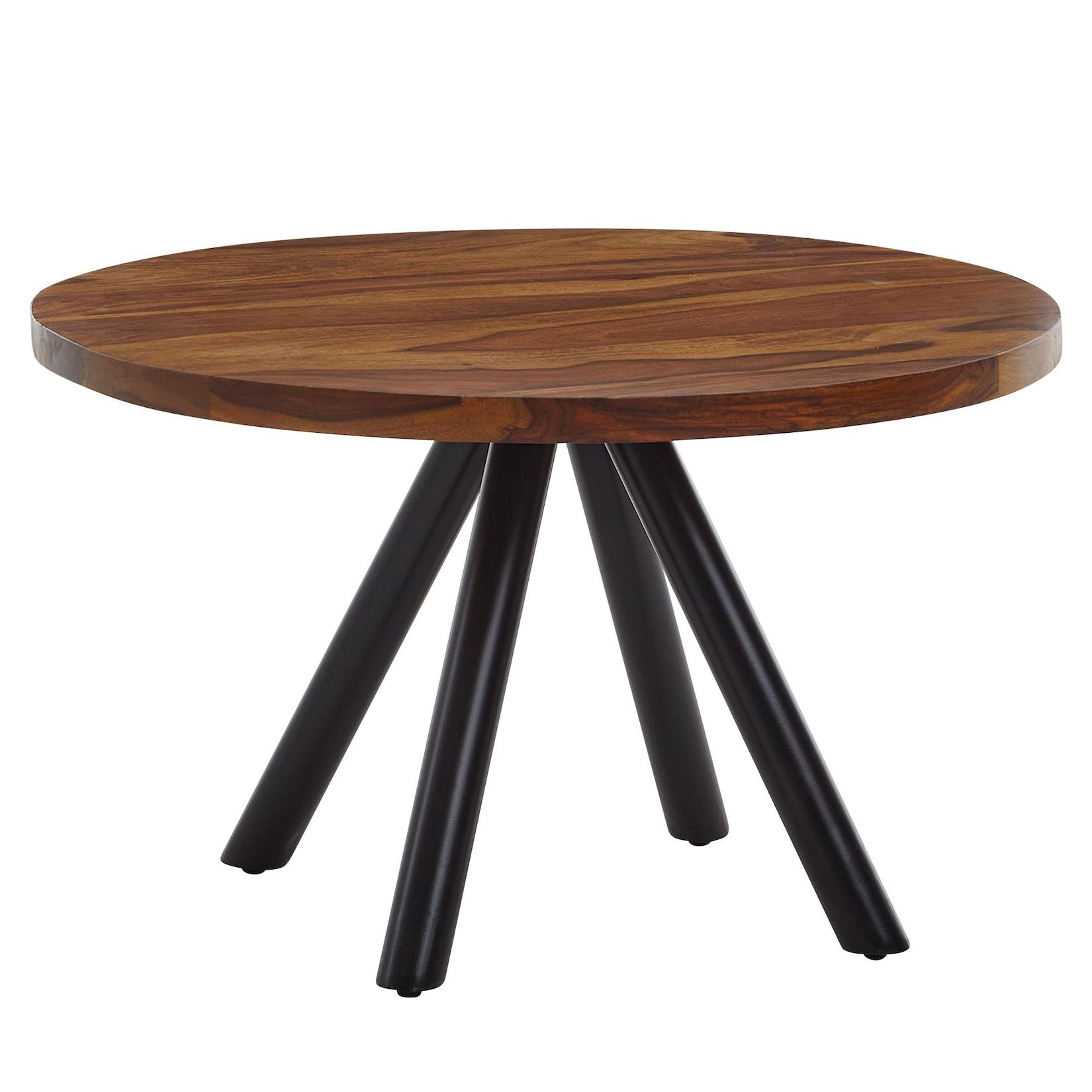 Couchtisch rund aus Massivholz mit Metallgestell, 60x60x35 cm