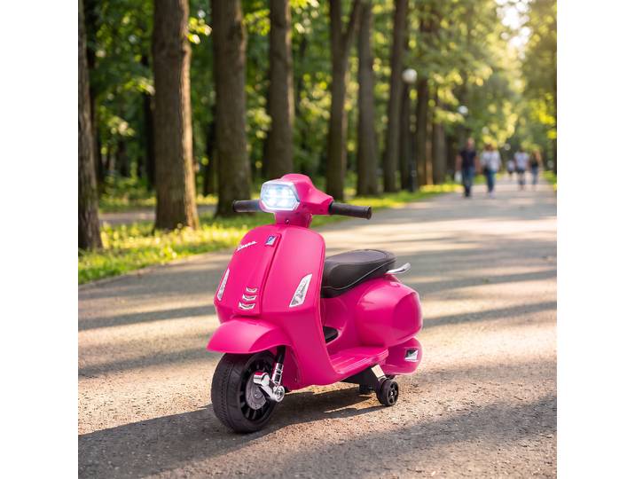 AIYAPLAY Moto Électrique Enfant Vespa 6V Rose avec Roulettes