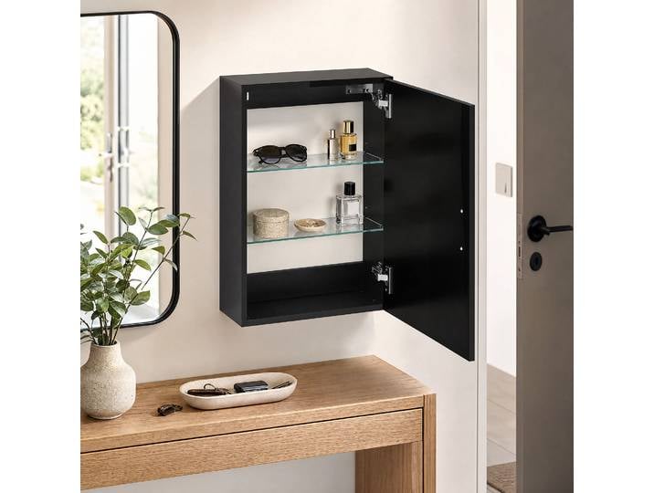 HOMCOM Meuble Mural Bois Noir 3 Étagères Verre 40x15x55cm