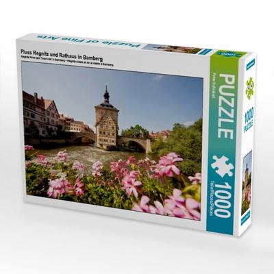 CALVENDO Puzzle Fluss Regnitz und Rathaus in Bamberg | 1000 Teile Lege-Größe 64x48cm Foto-Puzzle für glückliche Stunden