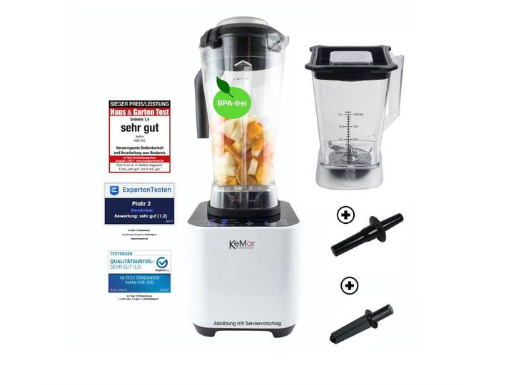 KeMar Kitchenware Standmixer KSB-200, 1500,00 W, 2 Behälter, Touchdisplay, Hochleistungsmixer, Smoothiemaker