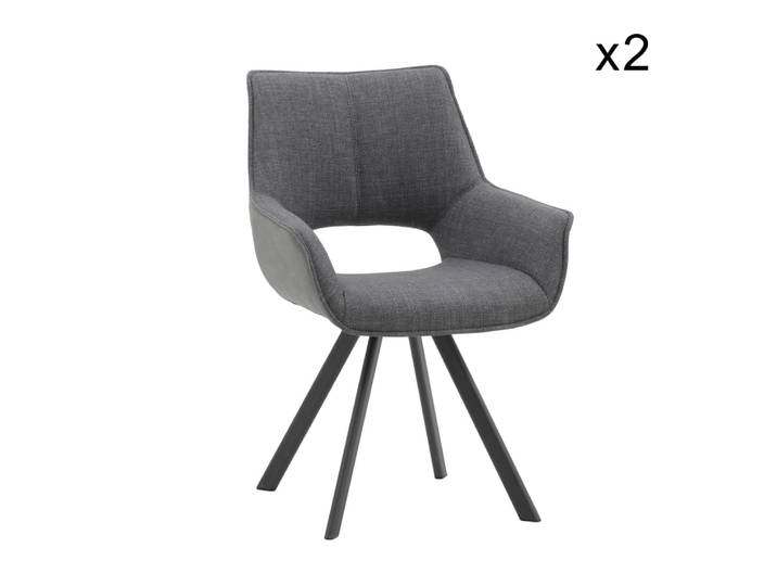 Ensemble de 2 chaises en simili cuir gris, tissu gris, pieds noir