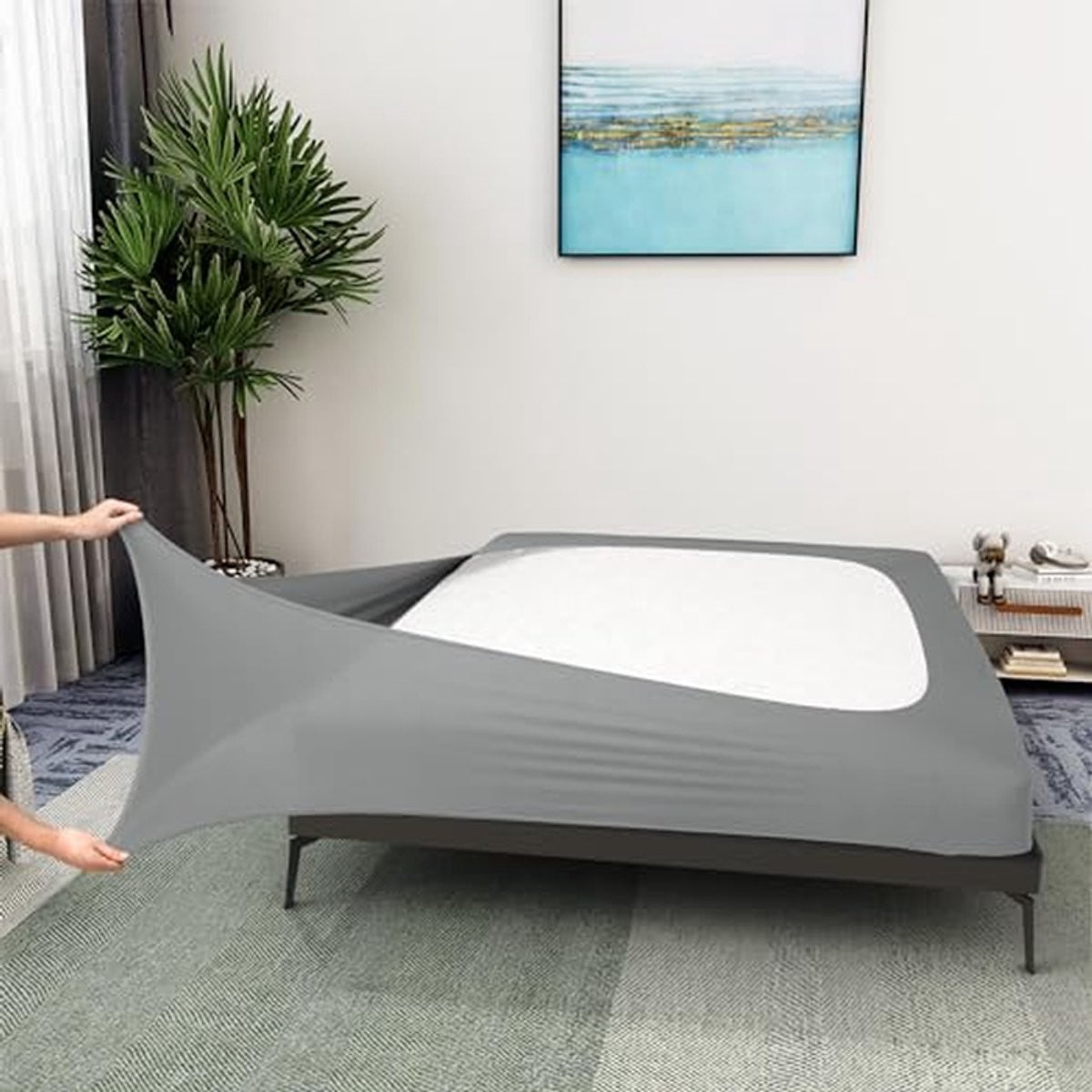 Boxspringhoes Jersey Bedrok Queen XL Lichtgrijs