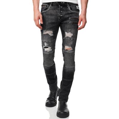 Slim-fit-Jeans RUSTY NEAL "MISATO", Herren, Gr. 29, Länge 32, grau (dunkelgrau), 98% Baumwolle, 2% Elasthan, unifarben, lang, Jeans Slim-fit-Jeans, im modischen Used-Look