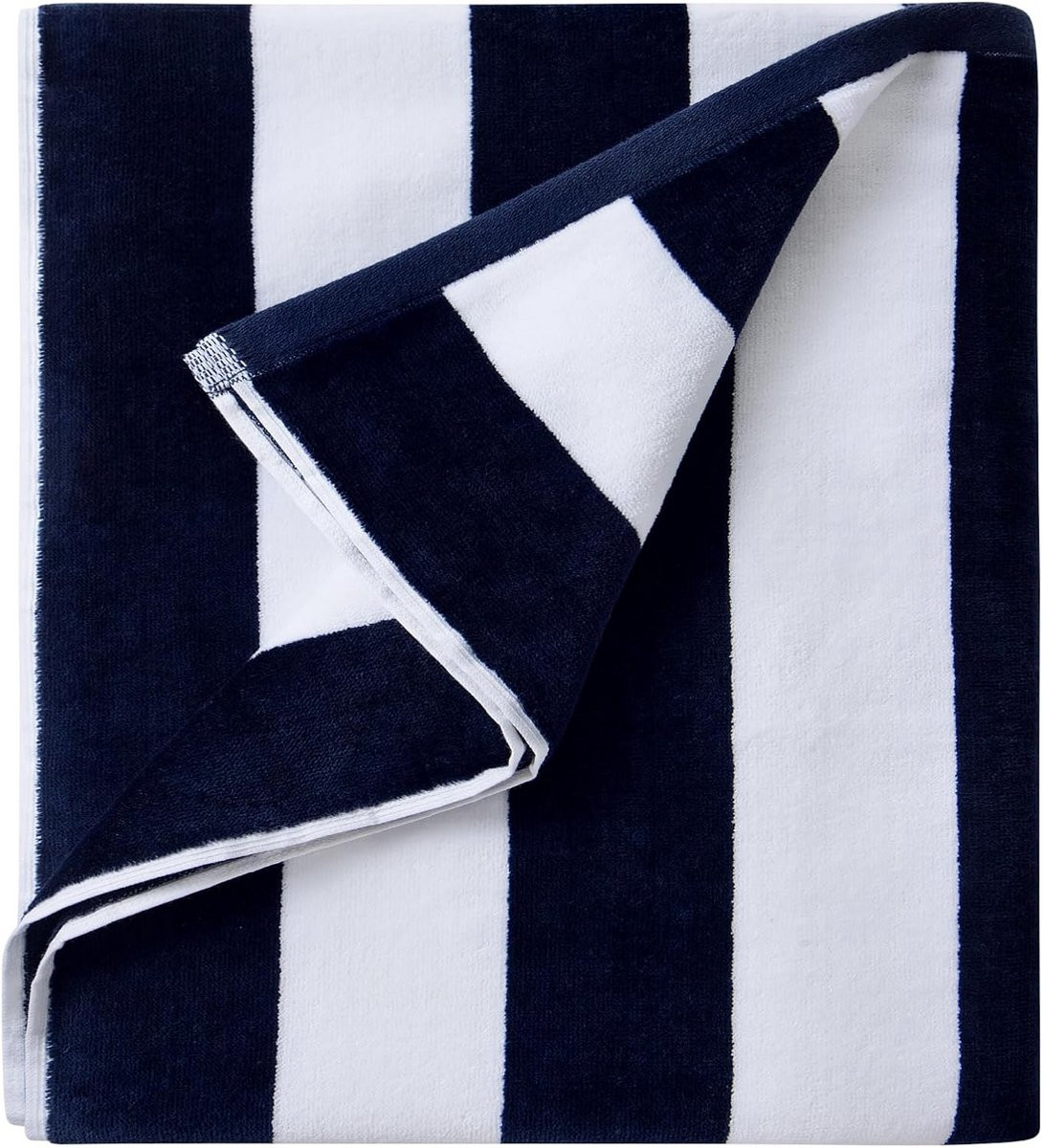 Oversized Pluche Strandlaken Marineblauw Gestreept B/D: 96 x 180 cm