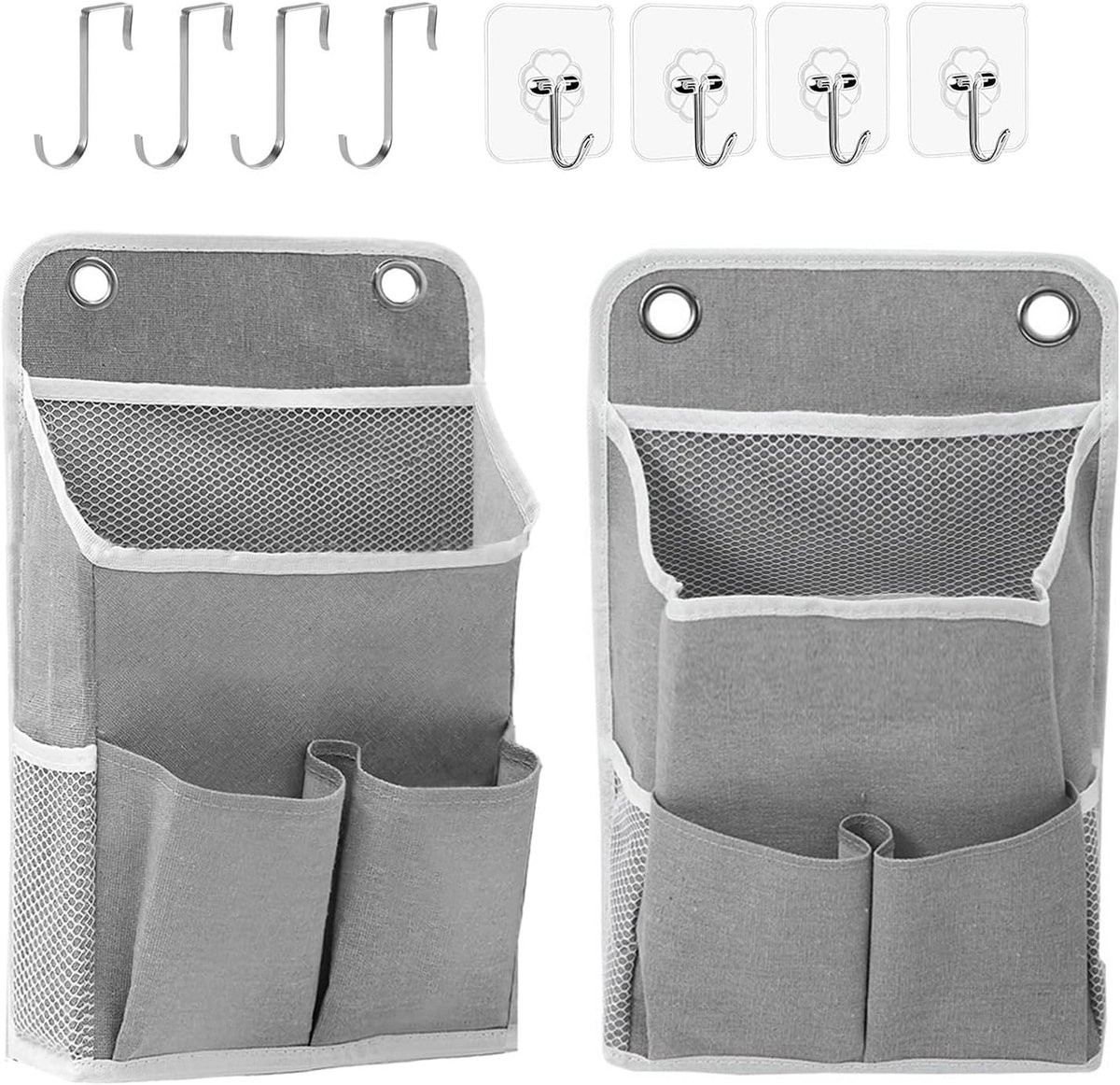 SnelShoppen Hangorganizer Camping - 2 Grijze Opbergers met Meerdere Vakken en 8 Haakjes